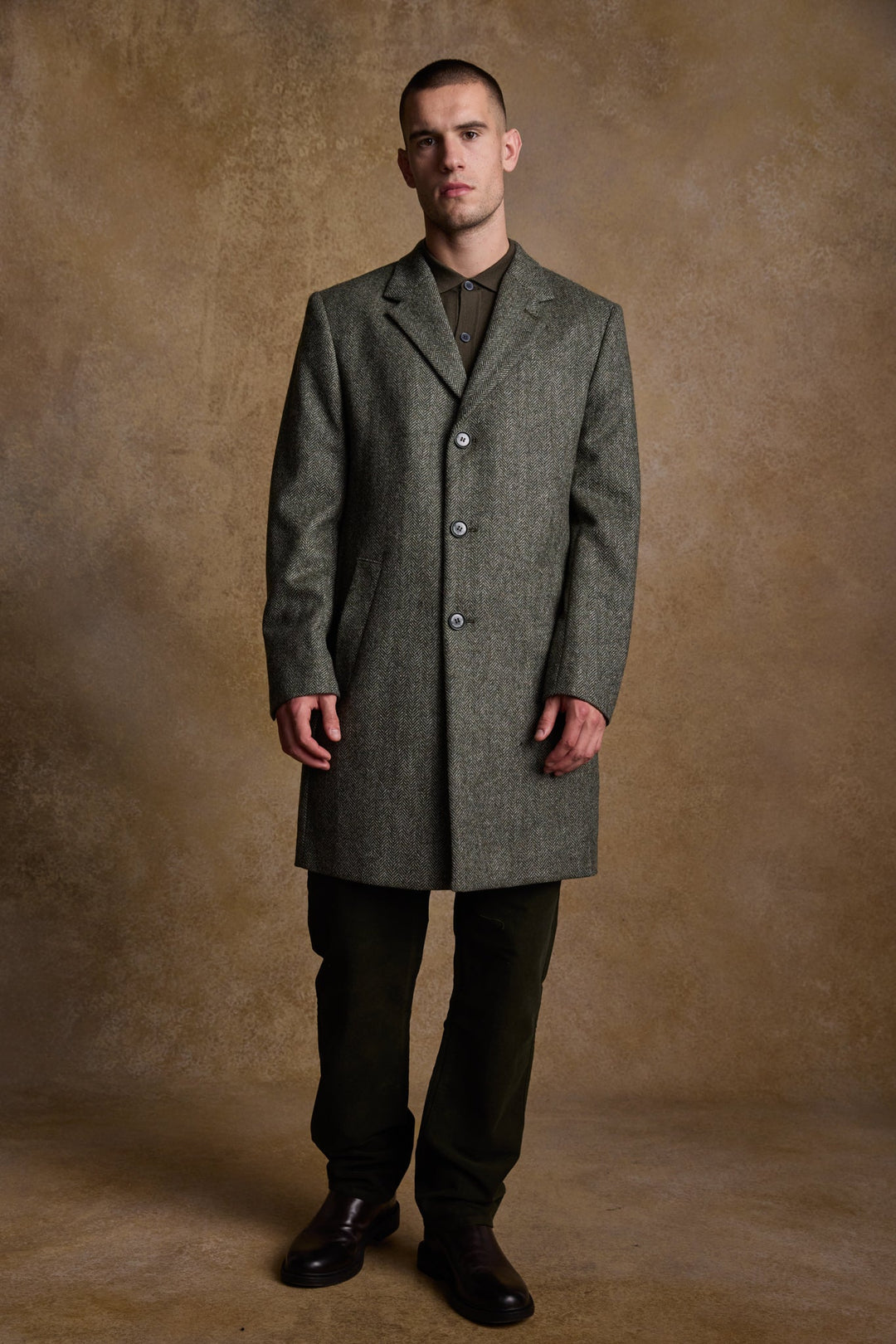 Jack Murphy Ireland - Owen Tweed Coat - Olive Wide Herringbone - Tweed