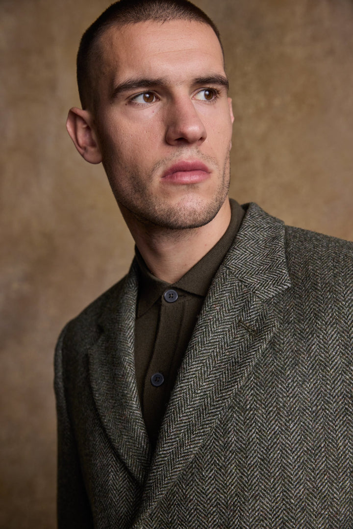 Jack Murphy Ireland - Owen Tweed Coat - Olive Wide Herringbone - Tweed