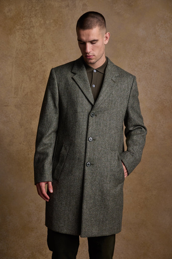 Jack Murphy Ireland - Owen Tweed Coat - Olive Wide Herringbone - Tweed