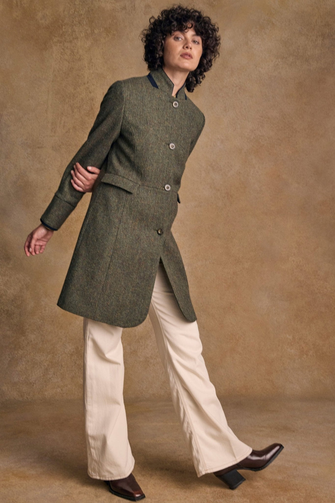 Jack Murphy Ireland - Pamela Tweed Coat - Donegal Moss Herringbone - Tweed
