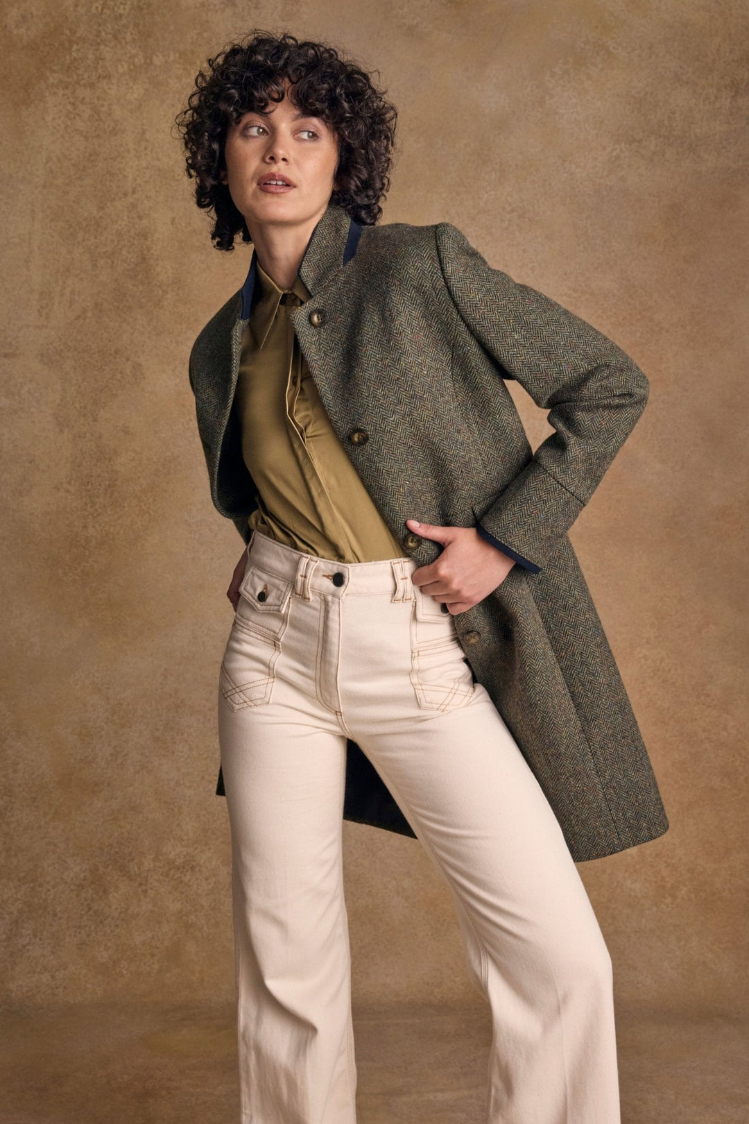 Jack Murphy Ireland - Pamela Tweed Coat - Donegal Moss Herringbone - Tweed
