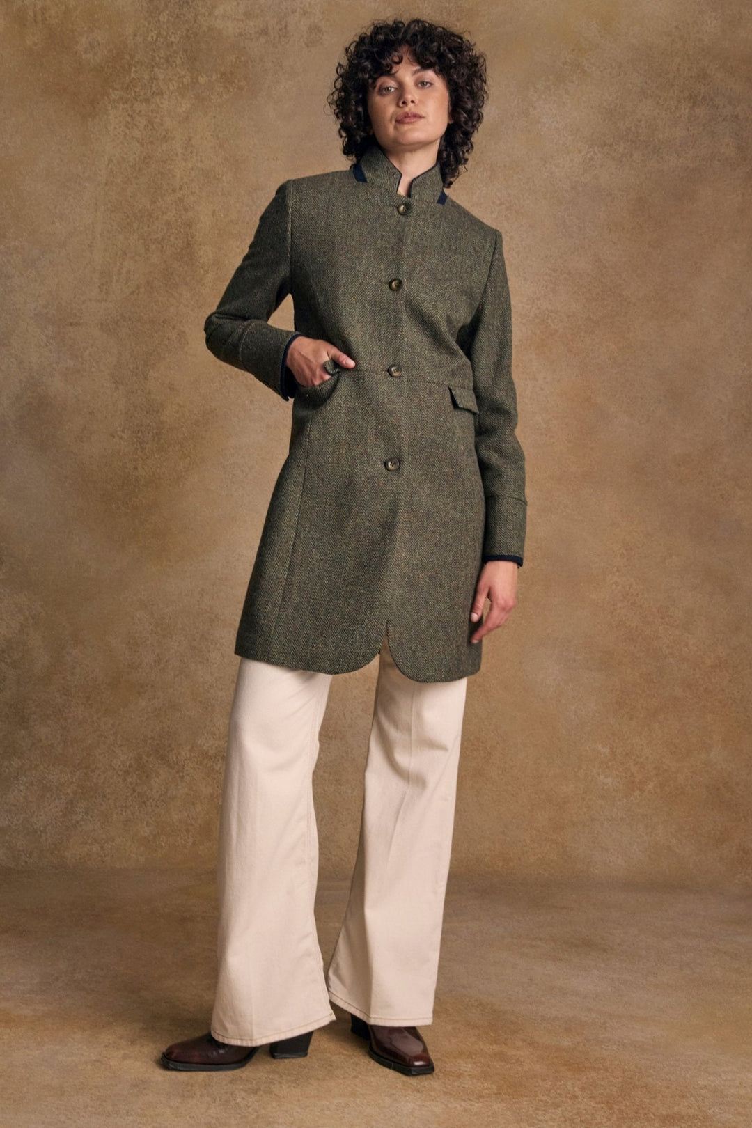 Jack Murphy Ireland - Pamela Tweed Coat - Donegal Moss Herringbone - Tweed
