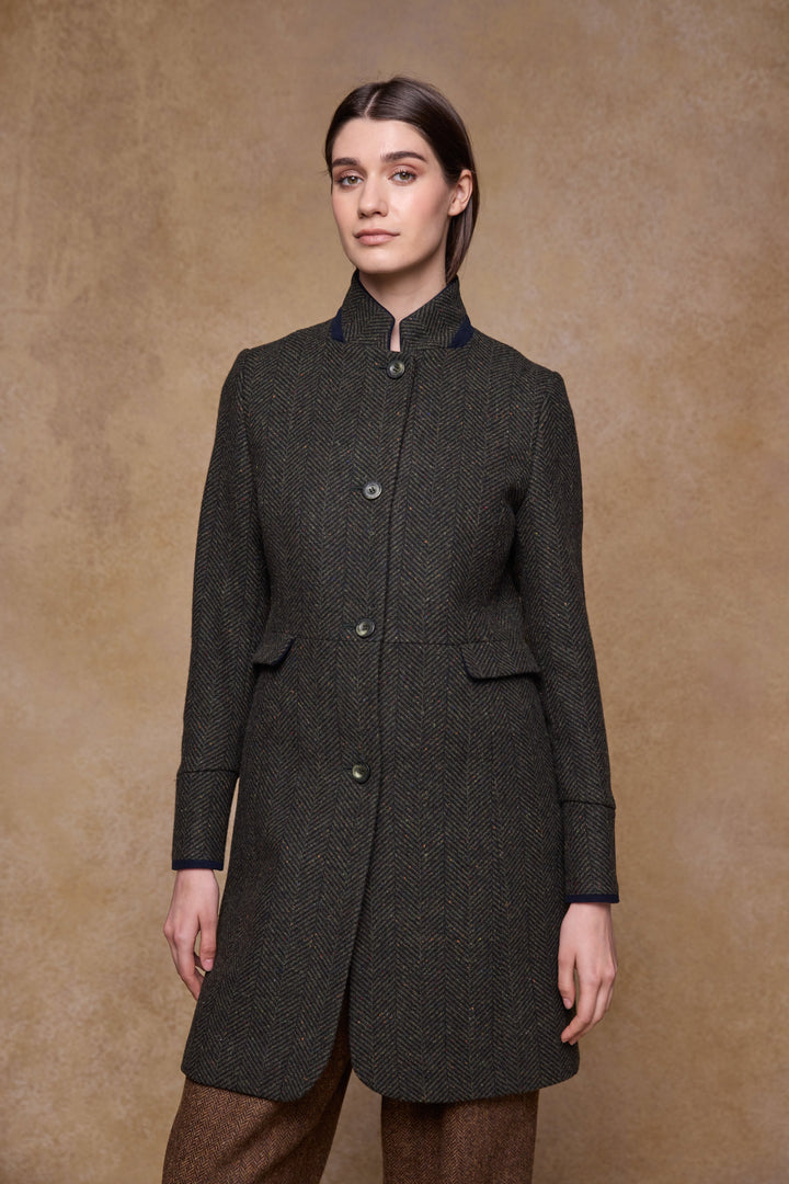 Pamela Tweed Coat - Donegal Pine Herringbone