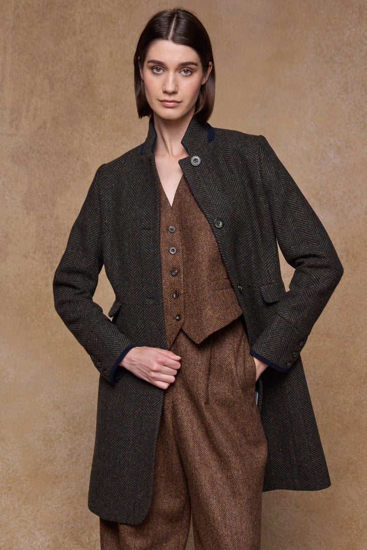 Pamela Tweed Coat - Donegal Pine Herringbone