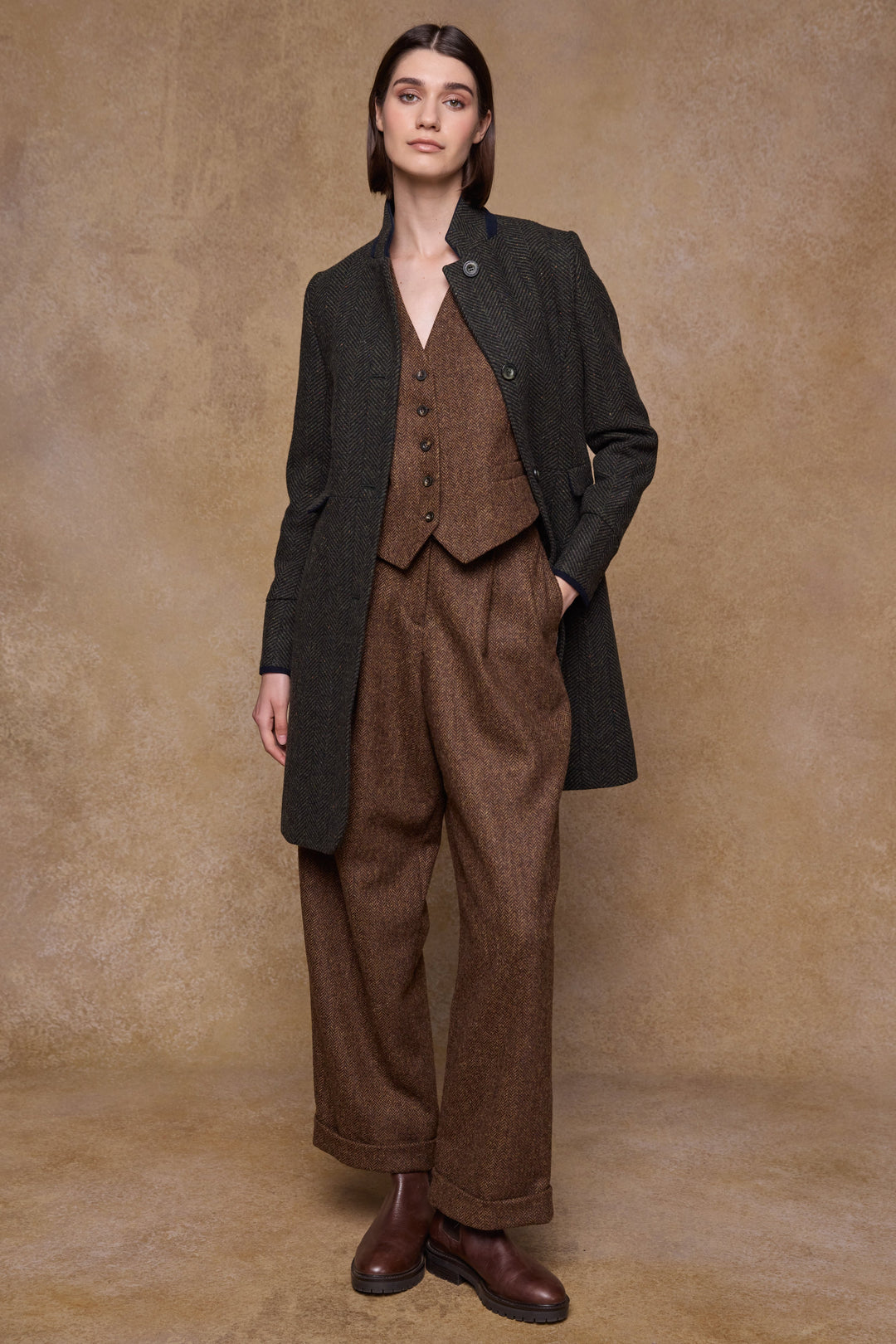 Faye Tweed Trousers - Chestnut Herringbone