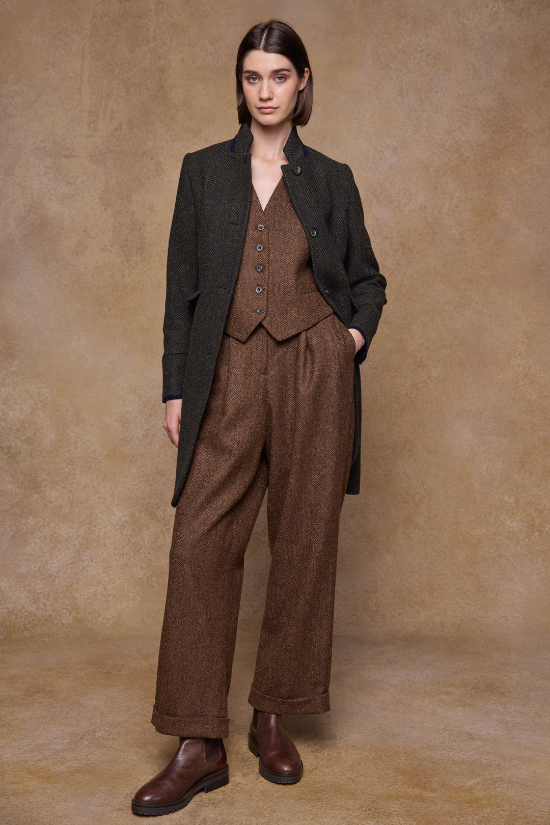 Faye Tweed Trousers - Chestnut Herringbone