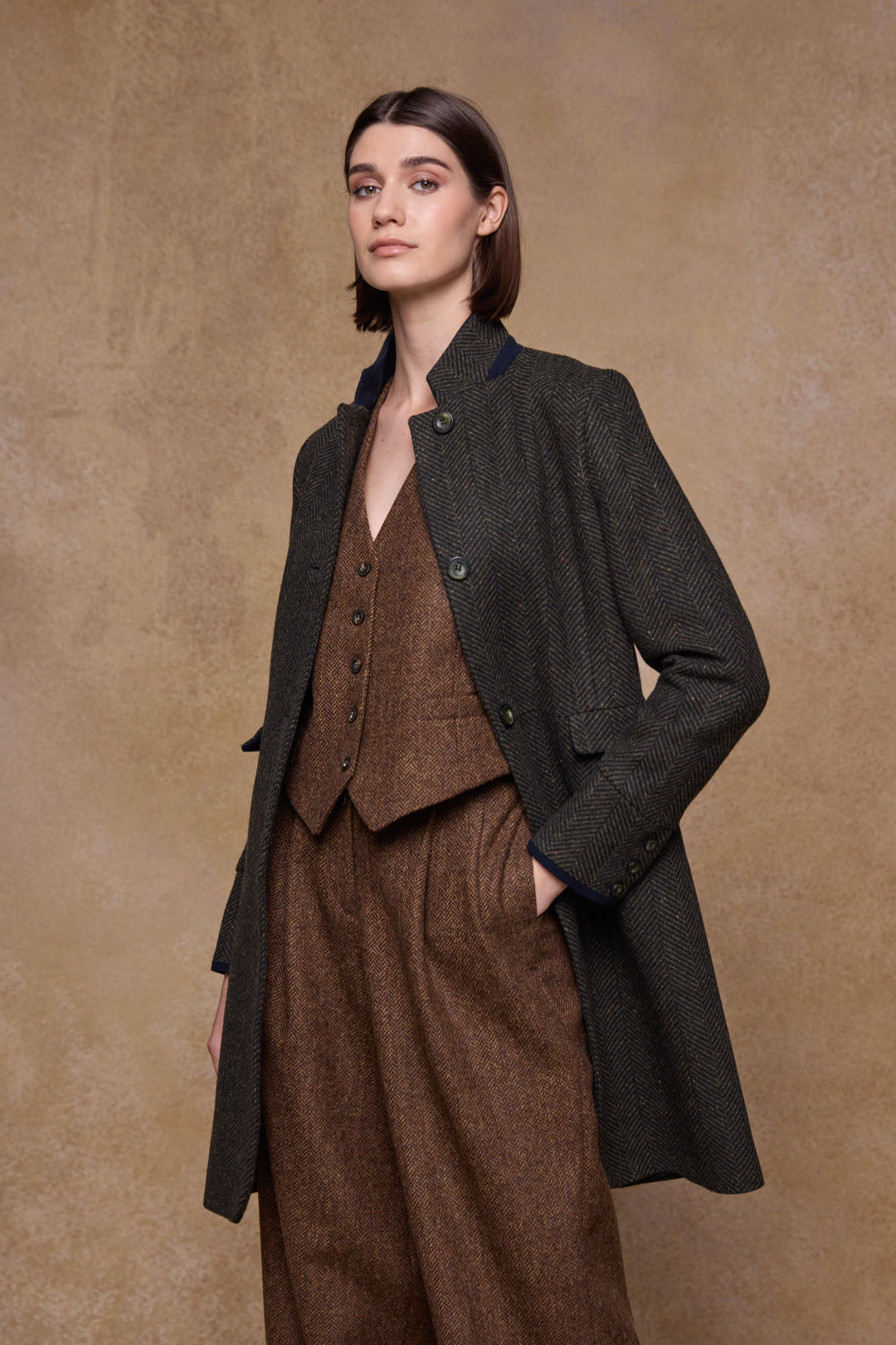 Pamela Tweed Coat - Donegal Pine Herringbone