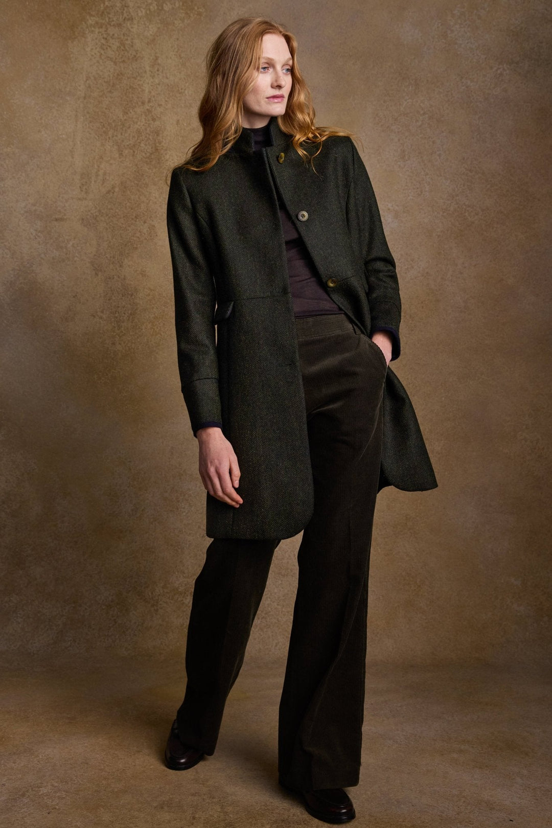 Jack Murphy Ireland - Pamela Tweed Coat - Green Herringbone - Tweed