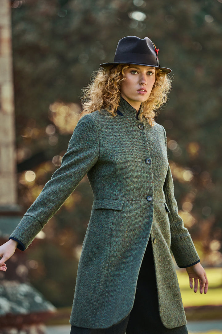 Pamela Tweed Coat - Donegal Moss Herringbone