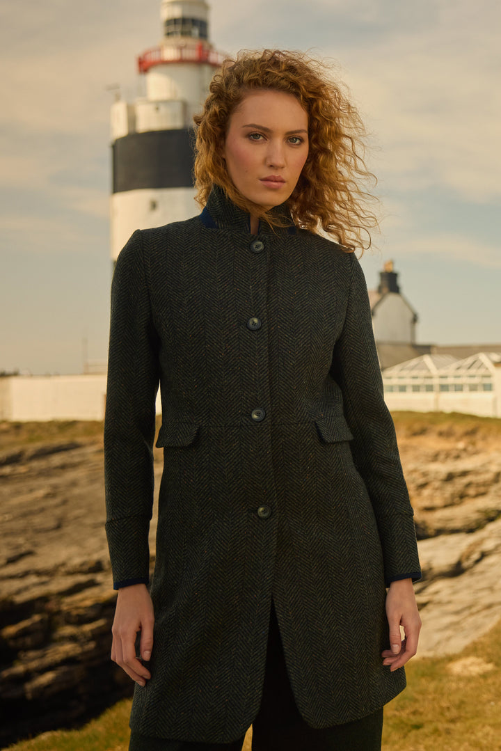 Pamela Tweed Coat - Donegal Pine Herringbone