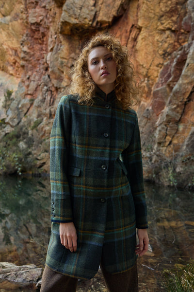 Pamela Tweed Coat - Sage & Emerald Check by Jack Murphy