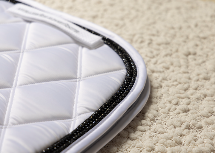 'The Queen' White Merino Full Fleece Black Jewel Saddle Pad