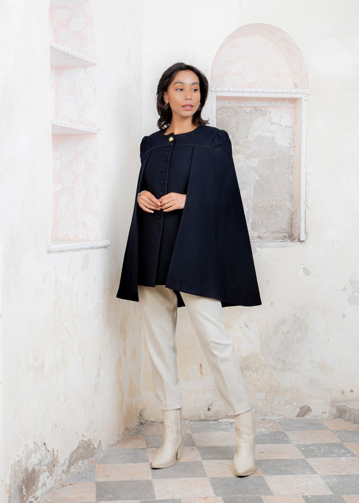 Jack Murphy Ireland - Aisling II Tailored Cape - Deep Navy Melton - Tweed