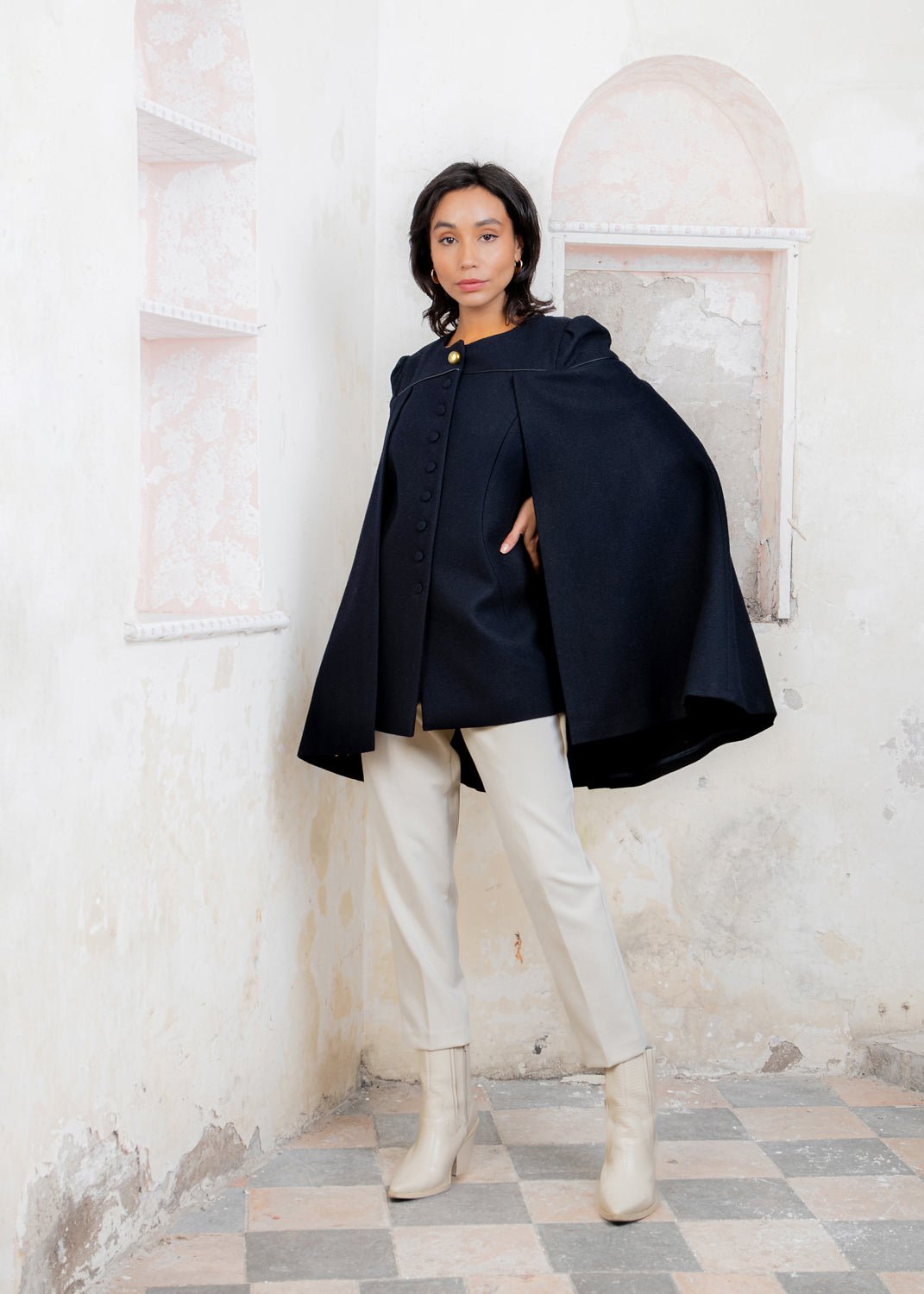 Jack Murphy Ireland - Aisling II Tailored Cape - Deep Navy Melton - Tweed