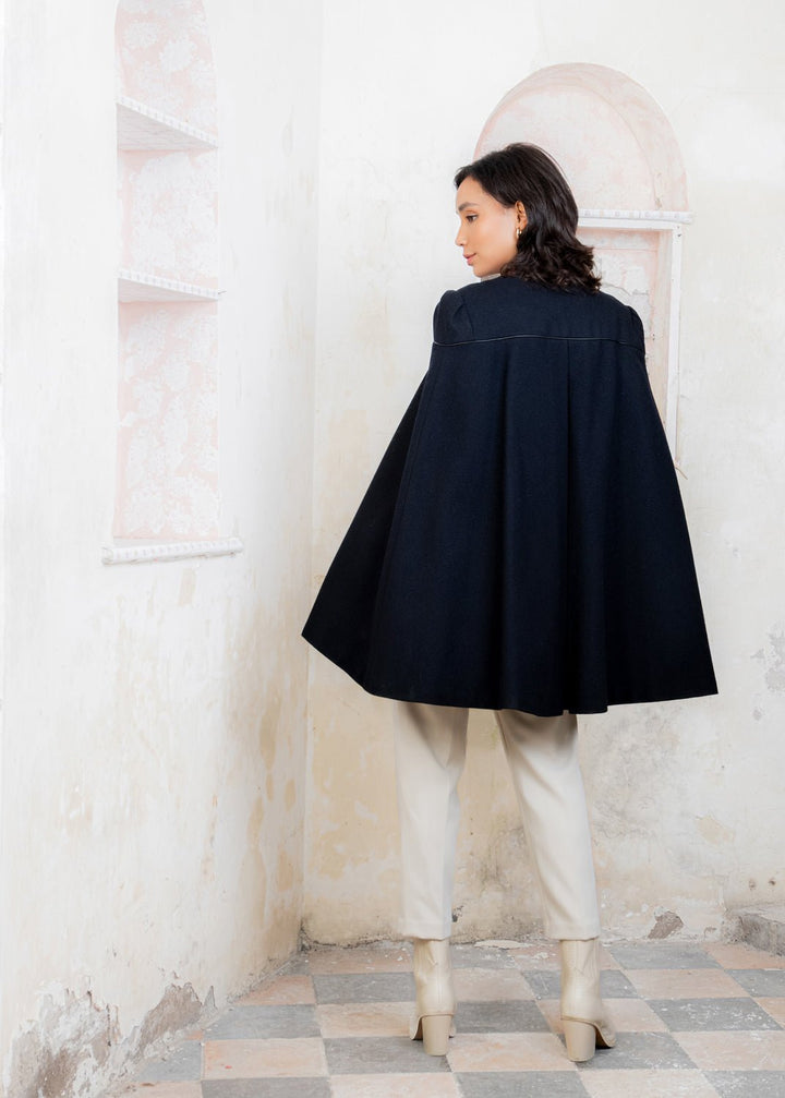 Jack Murphy Ireland - Aisling II Tailored Cape - Deep Navy Melton - Tweed
