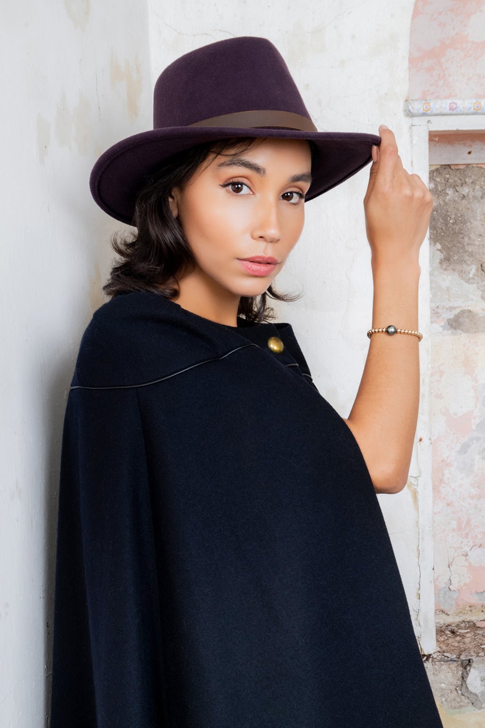 Jack Murphy Ireland - Aisling II Tailored Cape - Deep Navy Melton - Tweed