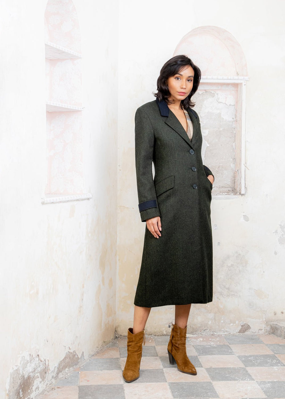Jack Murphy Ireland - Fran Tweed Coat - Deep Green Herringbone - Tweed