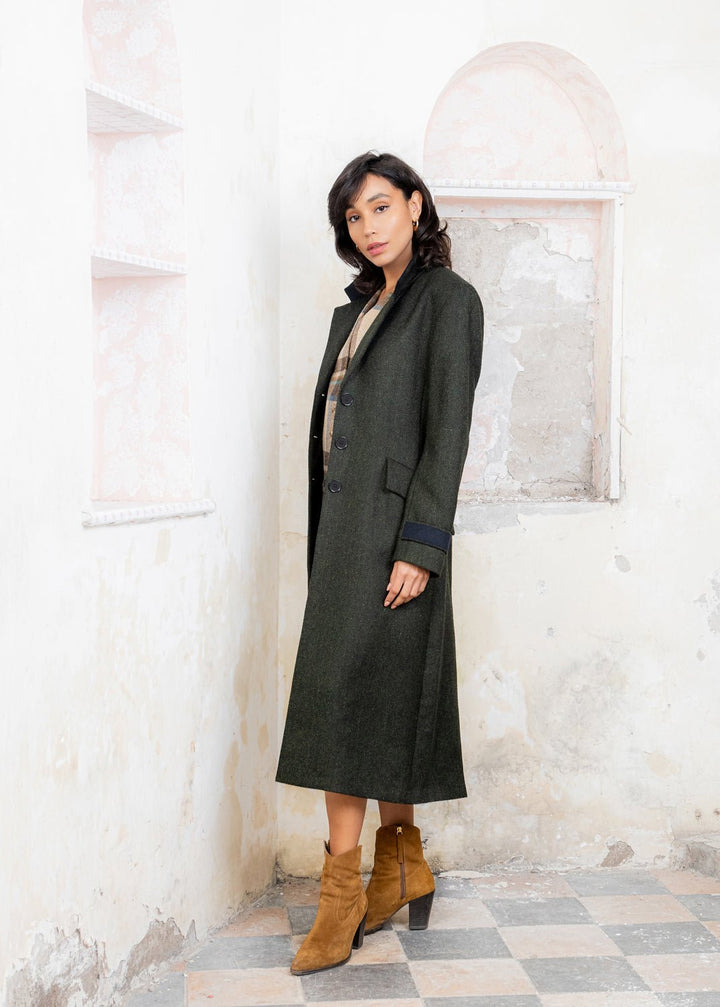 Jack Murphy Ireland - Fran Tweed Coat - Deep Green Herringbone - Tweed