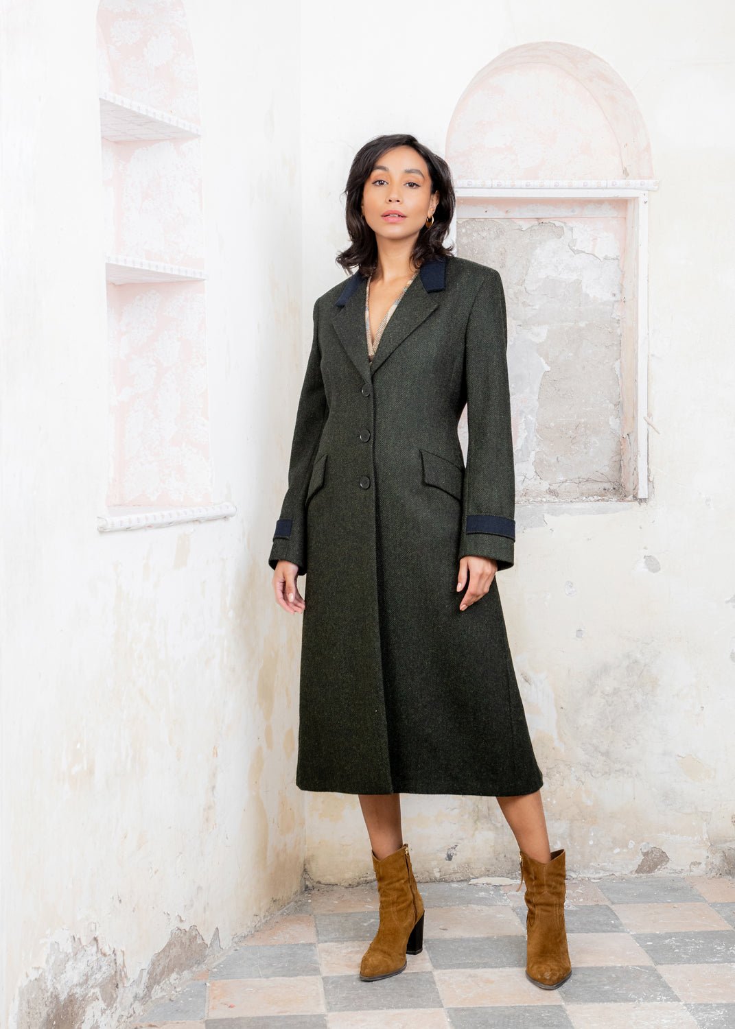 Jack Murphy Ireland - Fran Tweed Coat - Deep Green Herringbone - Tweed