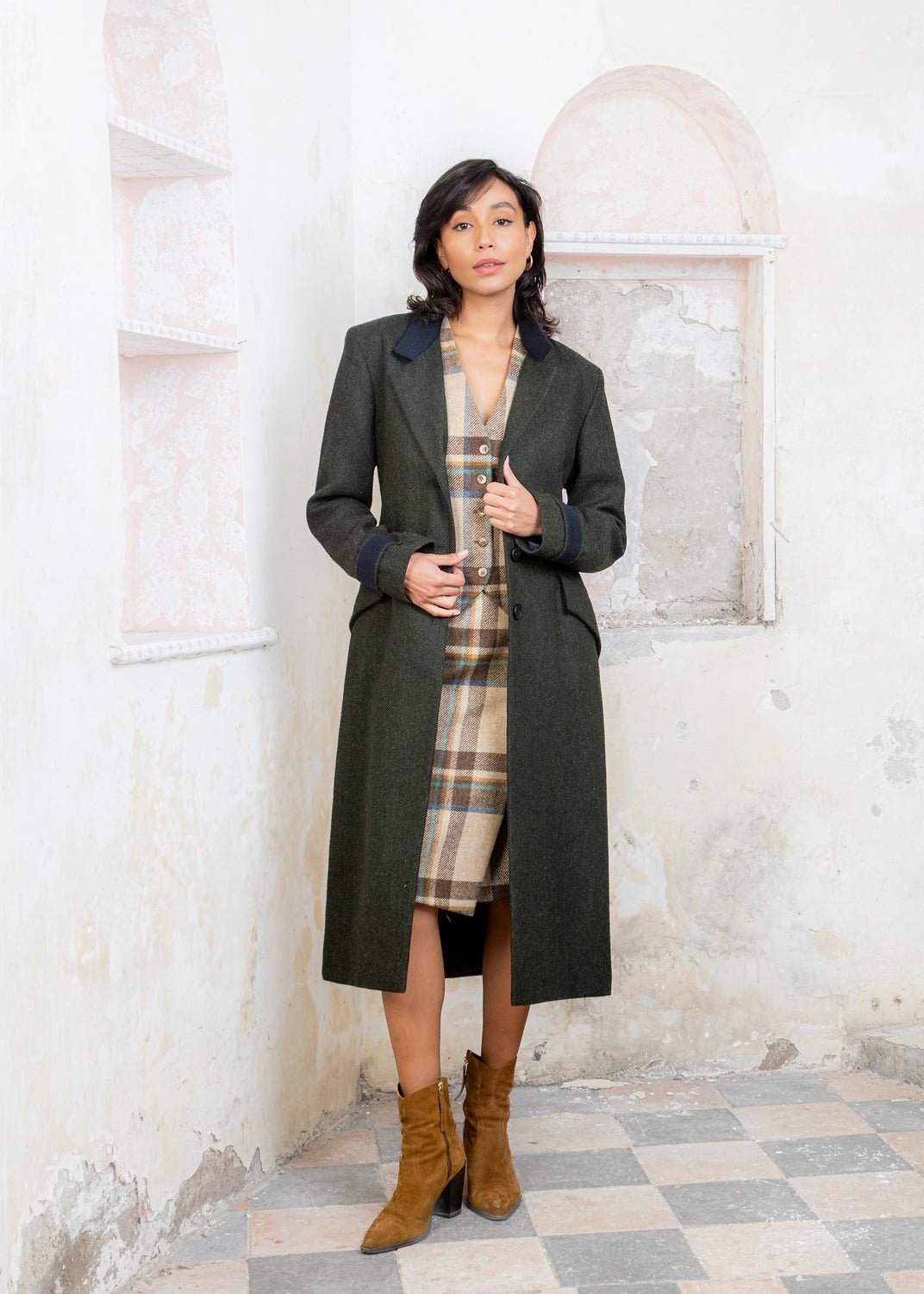 Jack Murphy Ireland - Fran Tweed Coat - Deep Green Herringbone - Tweed
