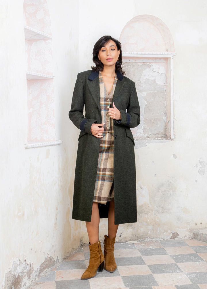 Jack Murphy Ireland - Fran Tweed Coat - Deep Green Herringbone - Tweed