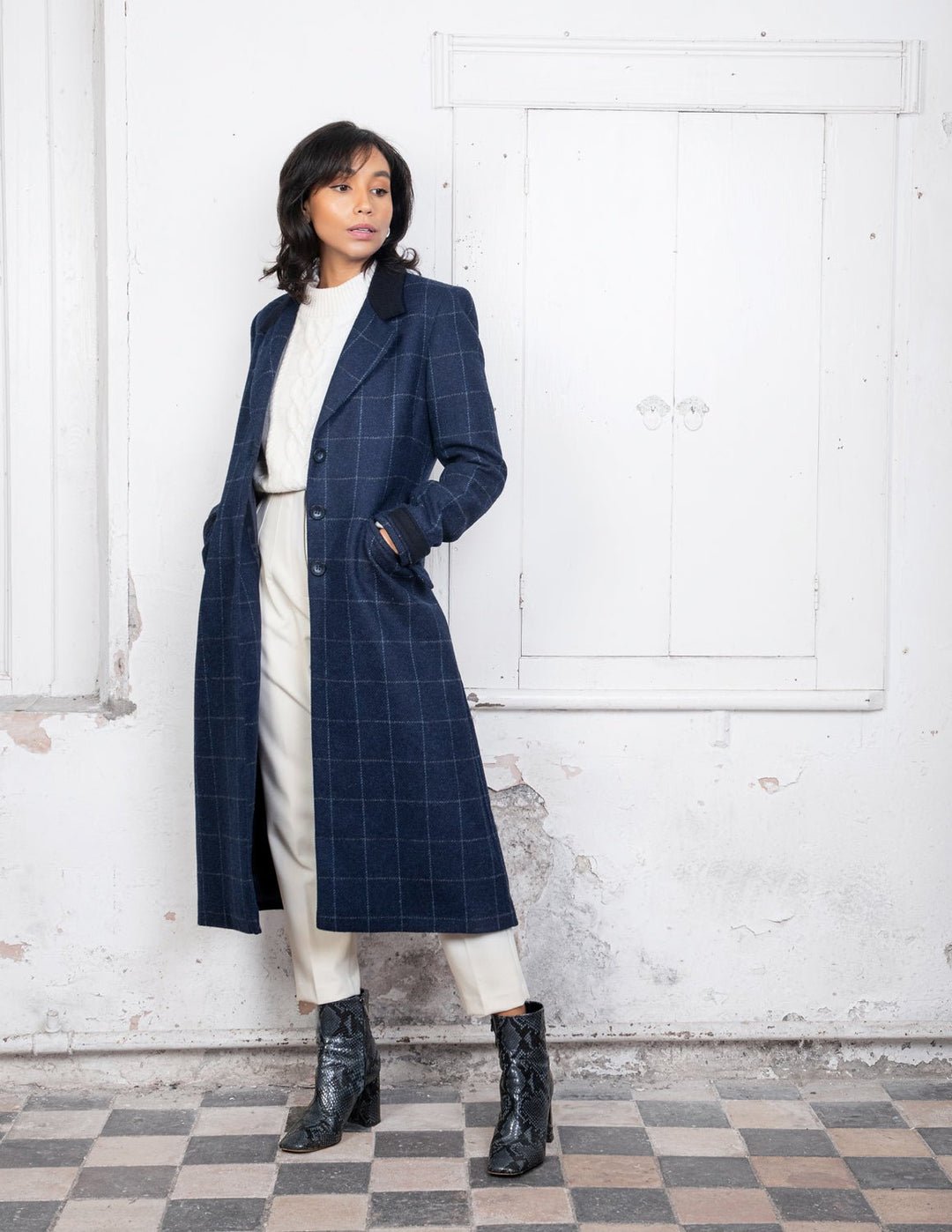 Jack Murphy Ireland - Fran Tweed Coat - Navy Check - Tweed