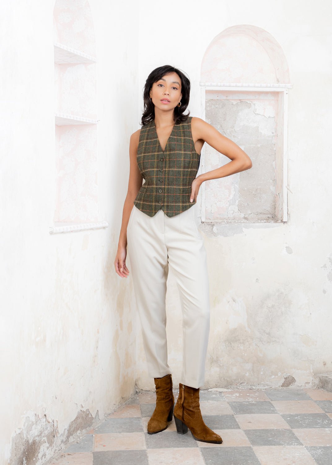 Jack Murphy Ireland - Heidi Tweed Waistcoat - Country Green Check - Tweed