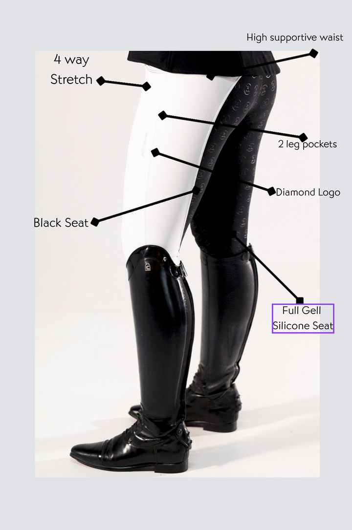 Competition Breeches-Diamond Snow White with Black Seat