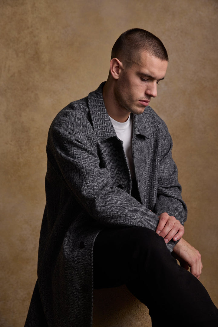 Jack Murphy Ireland - Sean Tweed Coat - Charcoal Wide Herringbone - Tweed