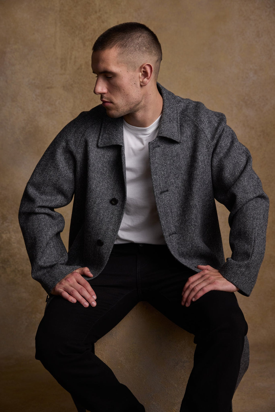 Jack Murphy Ireland - Sean Tweed Coat - Charcoal Wide Herringbone - Tweed