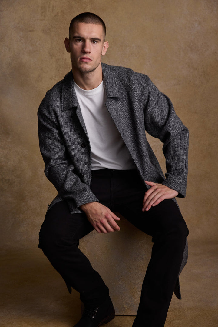 Jack Murphy Ireland - Sean Tweed Coat - Charcoal Wide Herringbone - Tweed