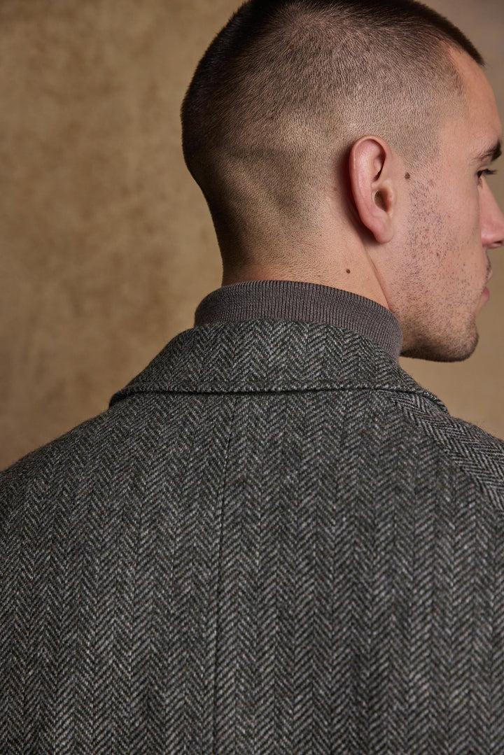 Jack Murphy Ireland - Sean Tweed Coat - Olive Wide Herringbone - Tweed