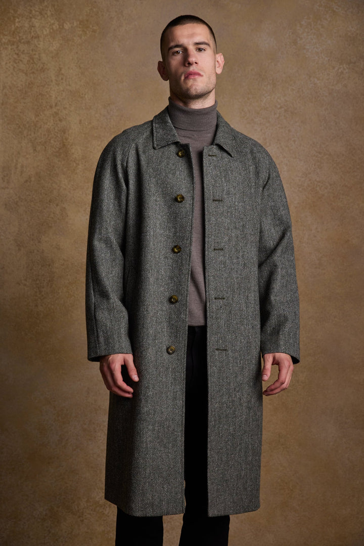 Jack Murphy Ireland - Sean Tweed Coat - Olive Wide Herringbone - Tweed