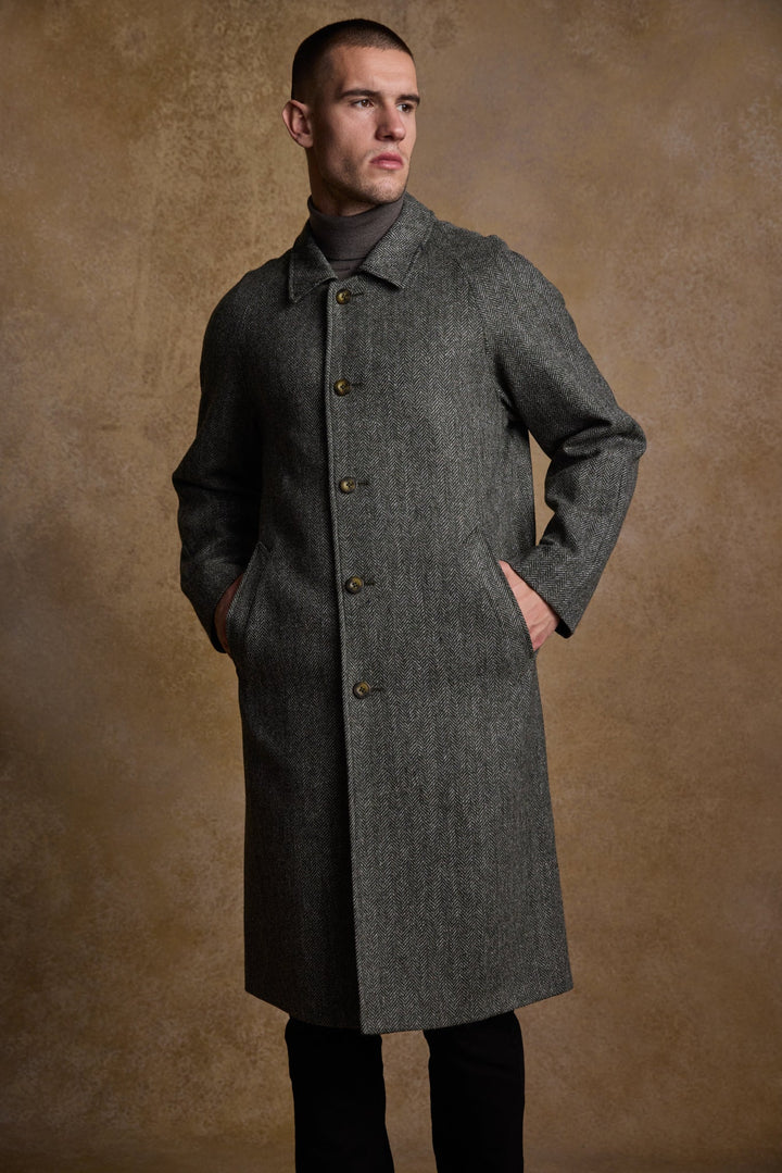 Jack Murphy Ireland - Sean Tweed Coat - Olive Wide Herringbone - Tweed