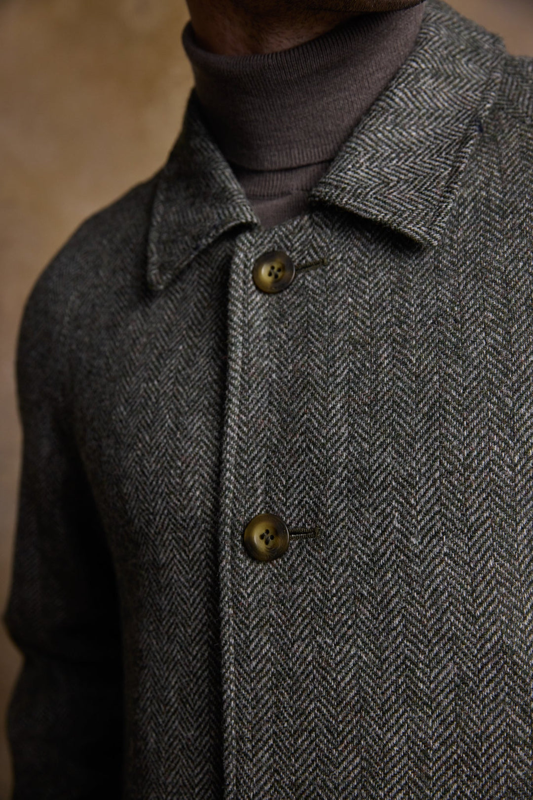 Jack Murphy Ireland - Sean Tweed Coat - Olive Wide Herringbone - Tweed