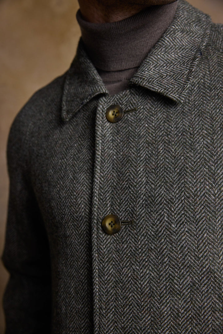 Jack Murphy Ireland - Sean Tweed Coat - Olive Wide Herringbone - Tweed