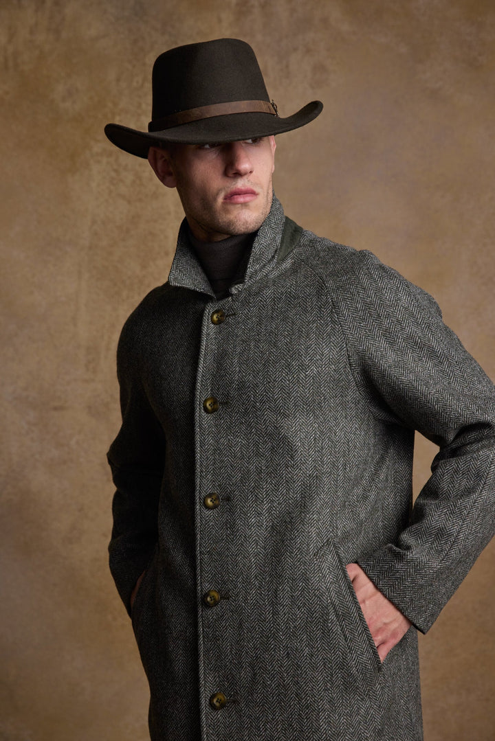 Jack Murphy Ireland - Sean Tweed Coat - Olive Wide Herringbone - Tweed