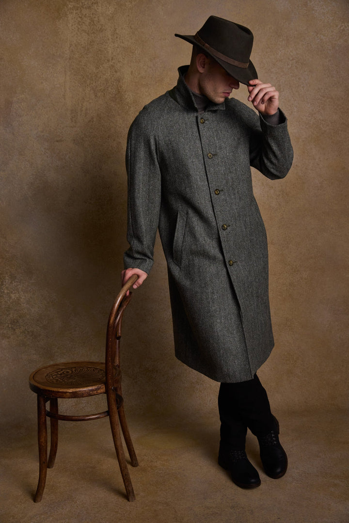 Jack Murphy Ireland - Sean Tweed Coat - Olive Wide Herringbone - Tweed