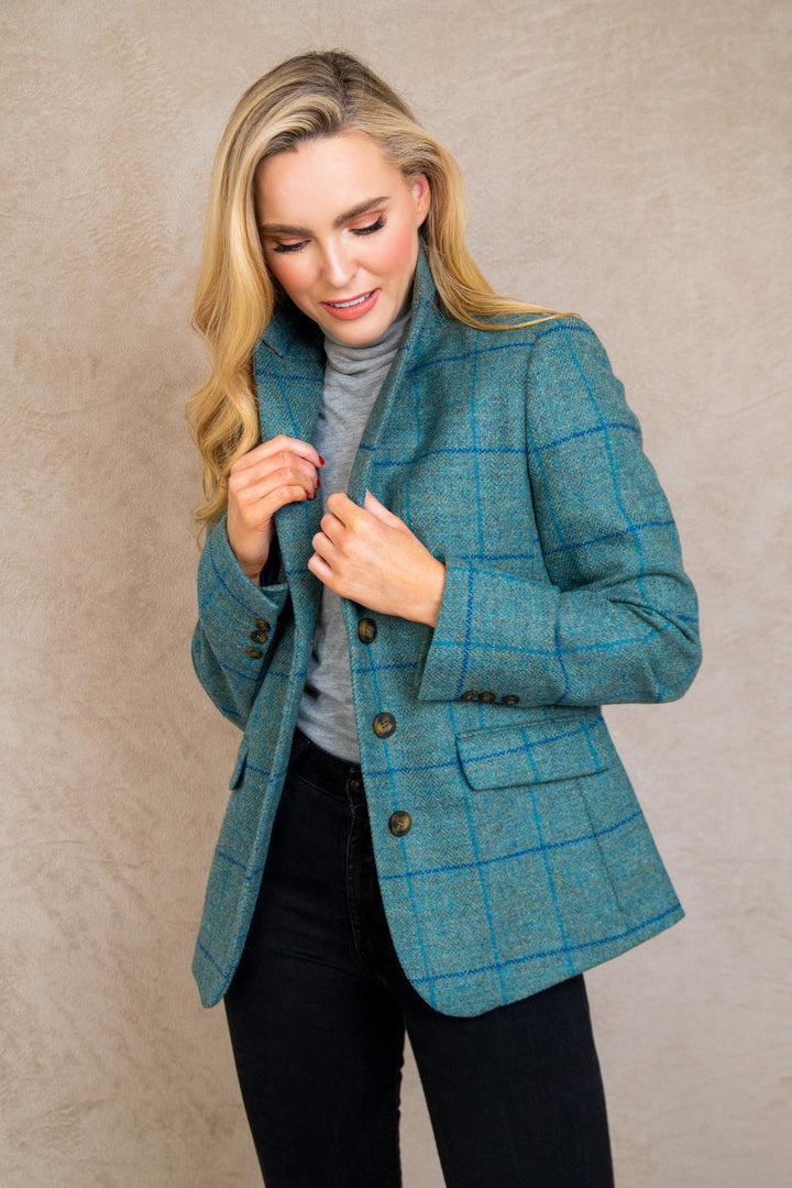 Jack Murphy Ireland - Tara Tweed Hacking Jacket - Light Teal Check - Tweed
