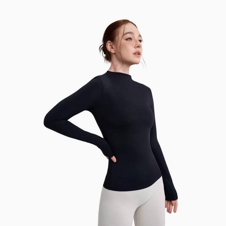 Women's Equestrian long sleeve and mock neck training top in black