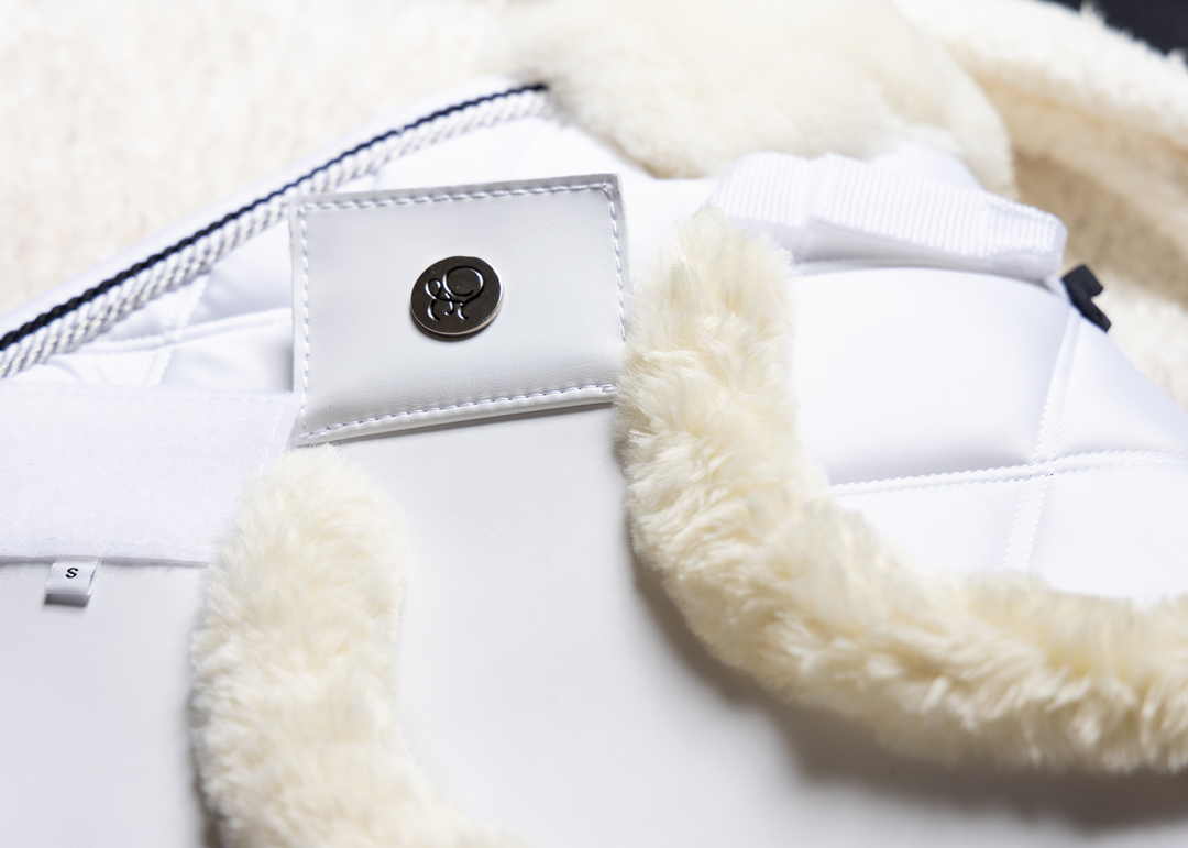White Faux Fleece/Leather Bell Boots by Eloquence Equestrian - view 2