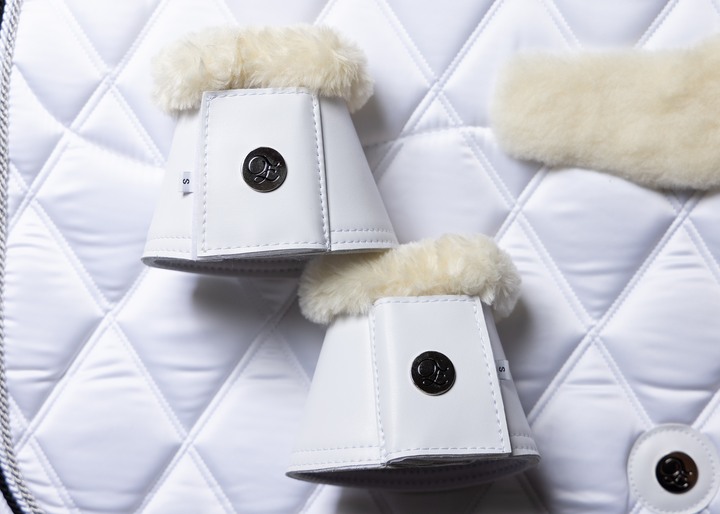 White Faux Fleece/Leather Bell Boots by Eloquence Equestrian - view 3
