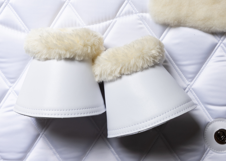 White Faux Fleece/Leather Bell Boots by Eloquence Equestrian - view 4